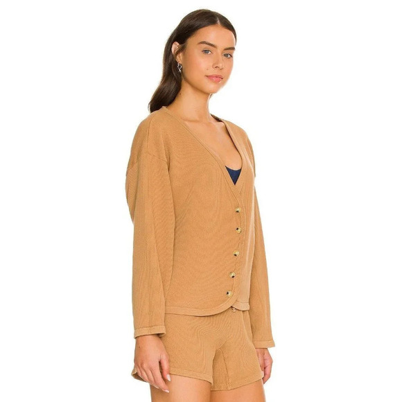 Donni Ribbed Cardigan in Camel Small Womens Sweatshirt - Picture 3 of 14